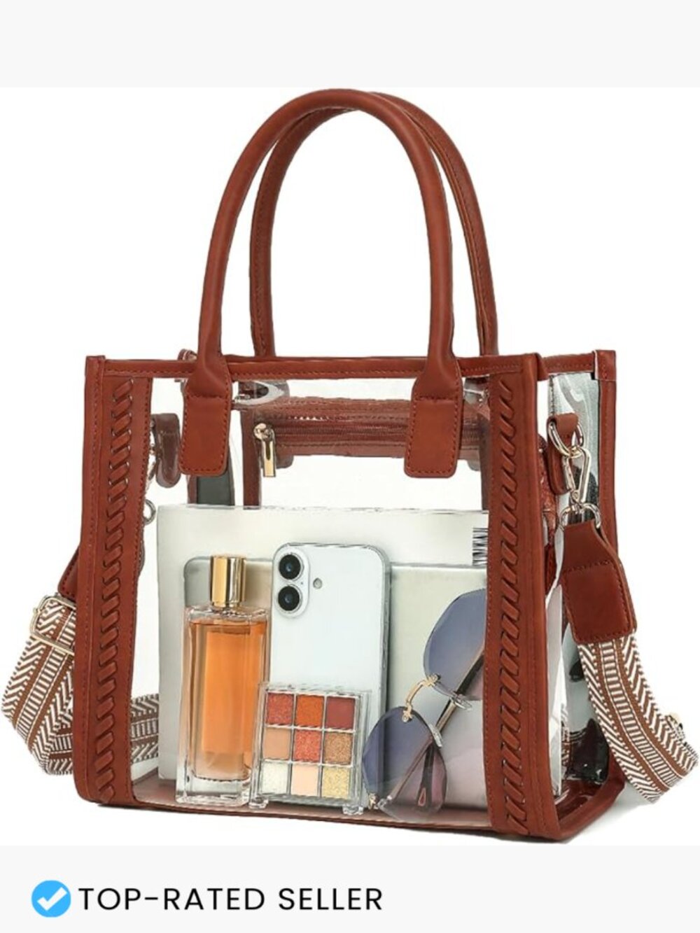 Clear Tote Bag Stadium Approved Transparent Crossbody Purse Woven Handbag